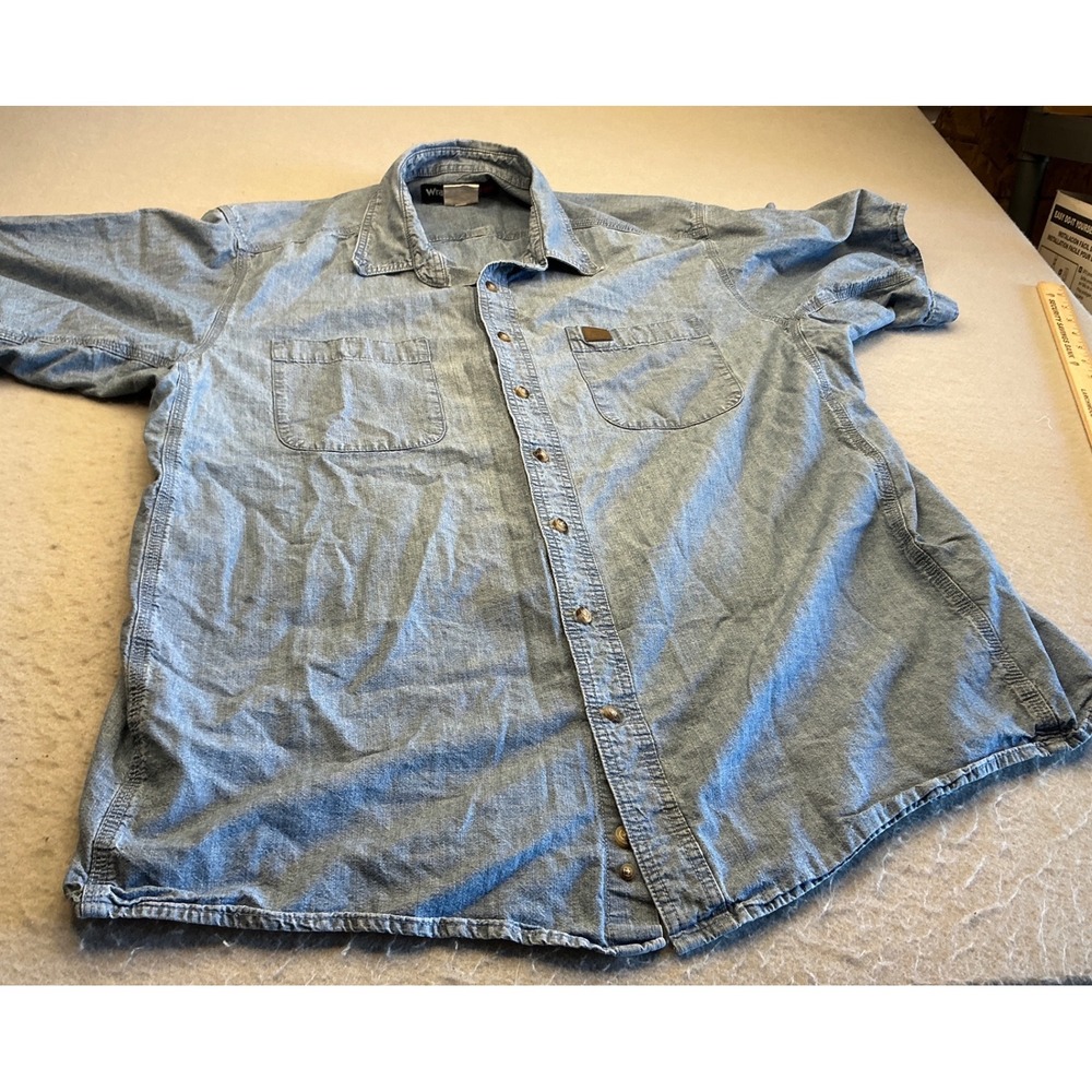 Wrangler Riggs Workwear Denim Shirt Short Sleeve Blue Cotton 2XT Tall Casual